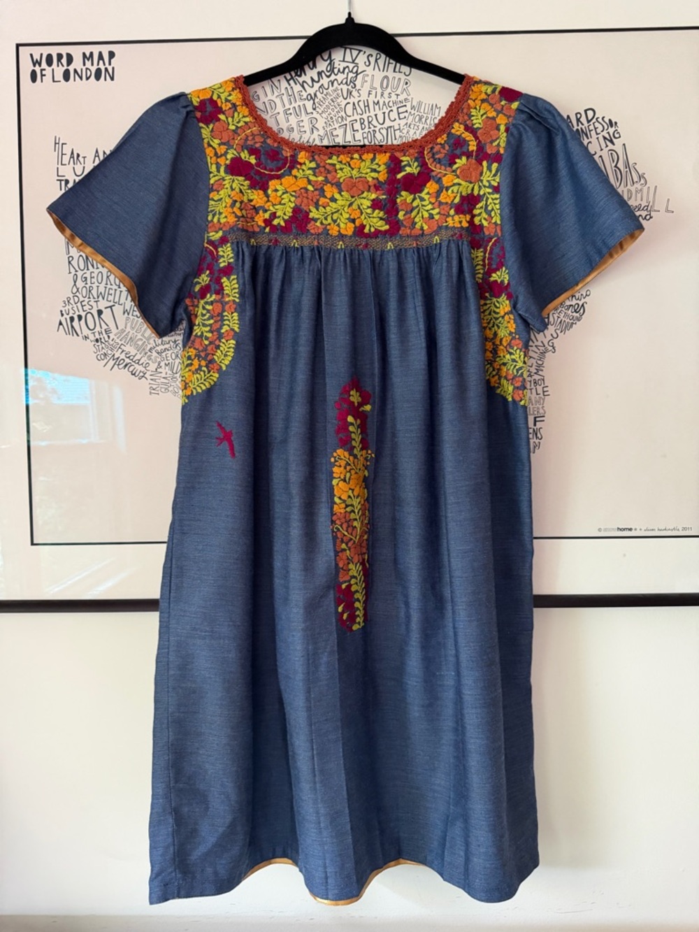 MI GOLONDRINA Blue Embroidered Dress Size Small S